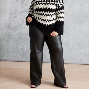 🔥 NWT Lane Bryant Women’s Faux Brown Leather Wide-Leg Trouser Pant size 16